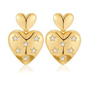 Double Heart Gold Statement Earrings